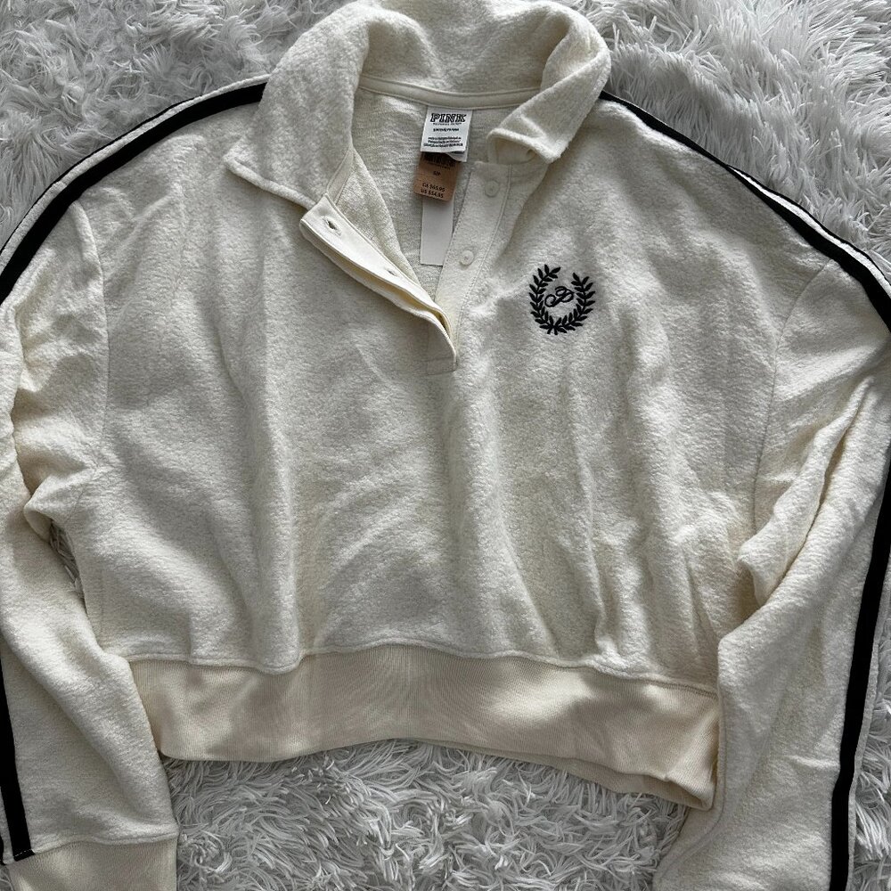 Victoria's Secret: PINK Cream Cropped Polo Sweater - Size Small